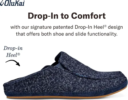 Vista 4 de OLUKAI Moloa Hulu - Pantuflas de mezcla de lana para hombre, zapatos de punto suaves y jaspeados, zorros de piel de gamuza, diseño de tacón caído
