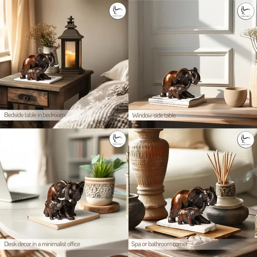Vista 2 de IYARA CRAFT - Estatua de elefante de resina - Familia de vida silvestre decorativa con madre y bebé para realismo 3D clásico. Ideal para sala