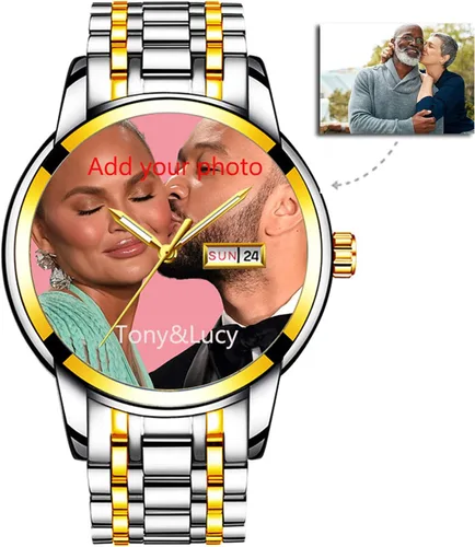 Vista 2 de GIRLSIGHT Reloj personalizado con foto para hombres, regalo personalizado para padres, familia, mujeres, hombres, parejas, regalo para marido o papá