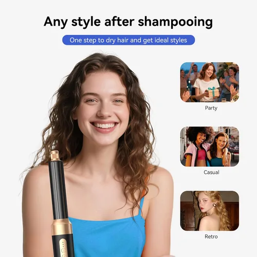 Vista 5 de Cepillo Secador de Cabello 7 en Uno, Set de Cabello de Iones Negativos Mejorado Moldeador de Aire Caliente Rizador Envolvente, Plancha Rizadora