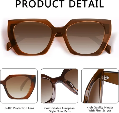 Vista 5 de YDAOWKN Gafas de sol retro de gran tamaño para mujer, gafas de sol cuadradas grandes vintage