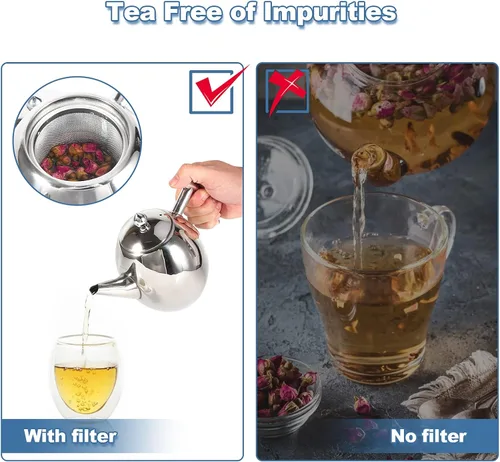Vista 2 de Tetera de acero inoxidable con filtro de infusor extraíble, gran capacidad, 33 onzas (1 litro)