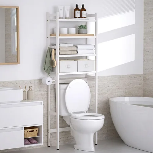 Vista 7 de Homde Estante de almacenamiento para baño sobre el inodoro: bambú ajustable Blanco