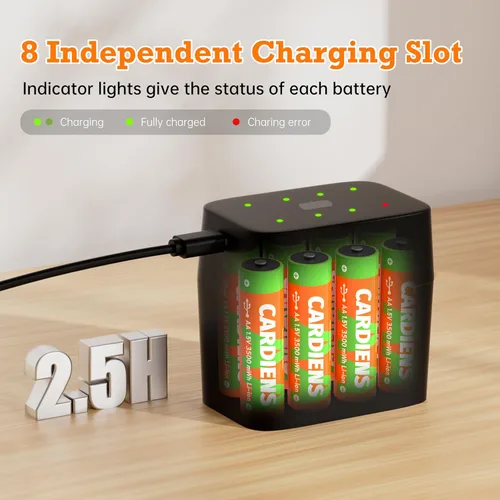 Vista 3 de Baterías AA recargables con cargador rápido de 1.5 V, baterías de litio triple a de 3500 mWh de alta capacidad, pilas de litio AA recargables AA