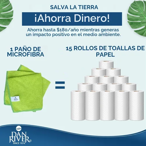 Vista 4 de DAN RIVER Paquete de 24 toallas de microfibra, ultra absorbentes, sin pelusa y sin rayas para limpiar la casa, el automóvil y la cocina, esenciales