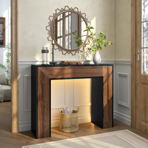 Vista 3 de Mesa de entrada de 41 pulgadas con luz LED, mesa consola de madera de granja detrás del sofá, mesa de sofá rústica estrecha para sala de estar, mesa