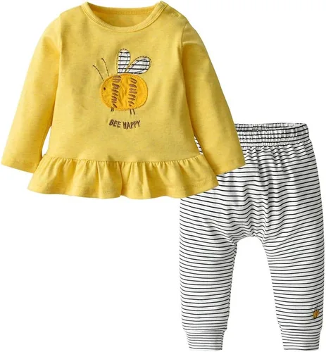 Vista 10 de Conjunto de ropa de bebé niña 2 piezas de manga larga con patrón de dibujos animados trajes infantiles Gris