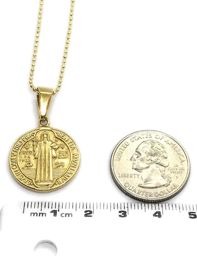 Vista 6 de LESLIE BOULES Medalla de protección de San Benito de oro chapado en 18 quilates, joyería religiosa, Latón