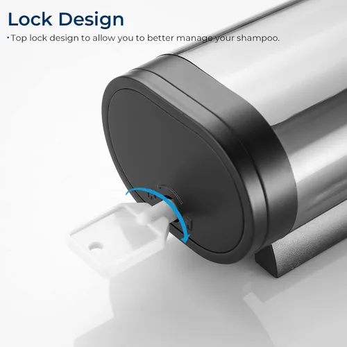 Vista 7 de Dispensador de ducha Pollock - Dispensador de champú y acondicionador sin taladro de 1 cámara para baño, de gran capacidad, negro