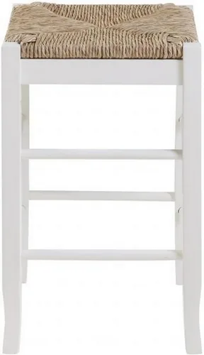 Vista 4 de Benjara Taburete cuadrado de madera con marco de madera tejida a mano, blanco y marrón