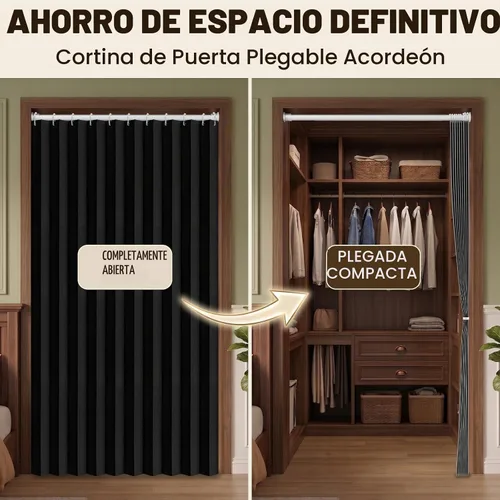 Vista 5 de AJAZZ Cortina de puerta magnética 100% opaca de acordeón para armario, cortina invisible para puerta interior de dormitorio, sala de estar, pasillo
