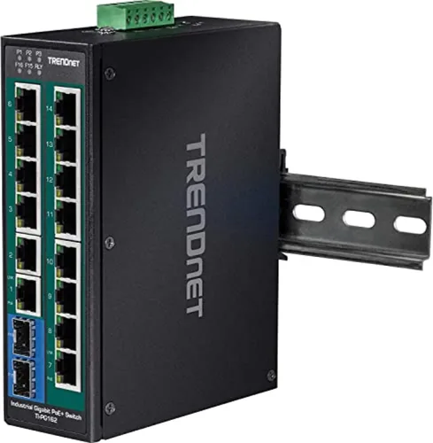 Vista 16 de TRENDnet Interruptor de carril DIN Gigabit PoE+ industrial no administrado