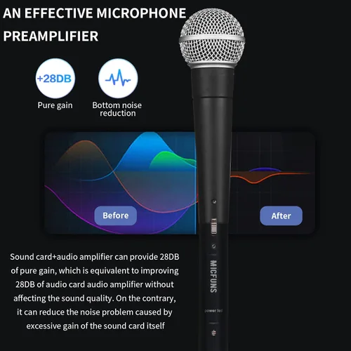 Vista 4 de M1 Preamplificador de Micrófono en Línea, Amplificador Preamplificador de Micrófono con Ganancia de 28dB para Micrófonos Dinámicos y de Cinta