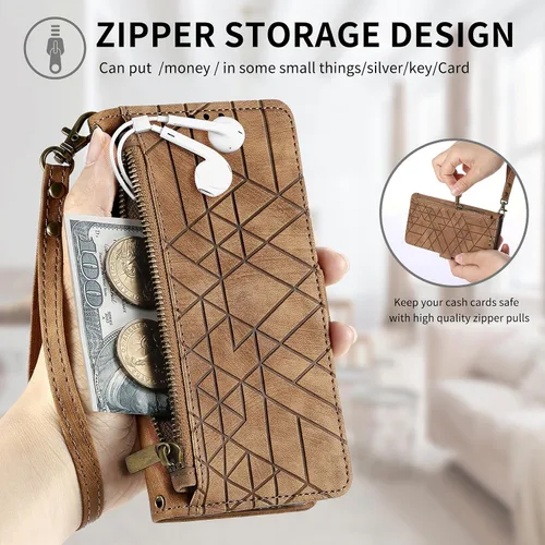 Vista 3 de Asuwish Funda de teléfono para Samsung Galaxy A04e Funda tipo cartera con protector de pantalla de vidrio templado y correa para la muñeca de cuero