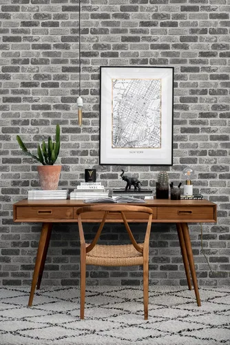 Vista 2 de NextWall Papel tapiz autoadhesivo de ladrillo sintético lavado (gris)