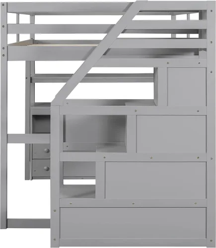 Vista 8 de Harper & Bright Designs Cama Loft de Madera Tamaño Full con Escaleras y Cajones para Almacenamiento, Marco de Cama Loft Moderno con Escritorio