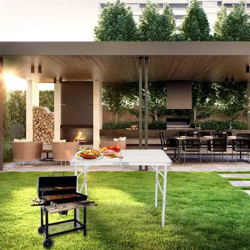 Vista 2 de Mesa plegable de aluminio, mesa de picnic para campamento, mesa rectangular portátil de altura ajustable, mesa ligera multiusos para fiestas, playa