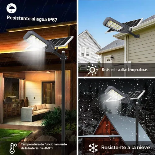 Vista 7 de Farolas solares para exteriores, luces de inundación solares de 4600 W, IP67, impermeables, 6500 K, 504 LED, luz de seguridad comercial con control