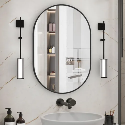 Vista 17 de Espejo ovalado de baño de 2 piezas, espejo de tocador de pared de cápsula, espejo de píldora de 20 x 30 pulgadas, espejo grande y moderno con marco