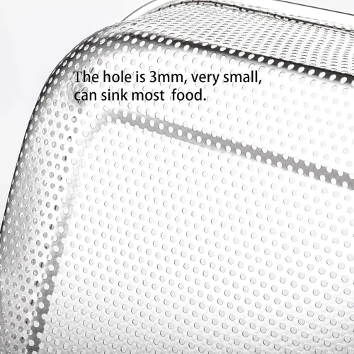 Vista 4 de Cedilis Paquete de 2 coladores grandes de acero inoxidable, cesta de lavado de verduras de malla de 6 cuartos de galón, cesta escurridor rectangular