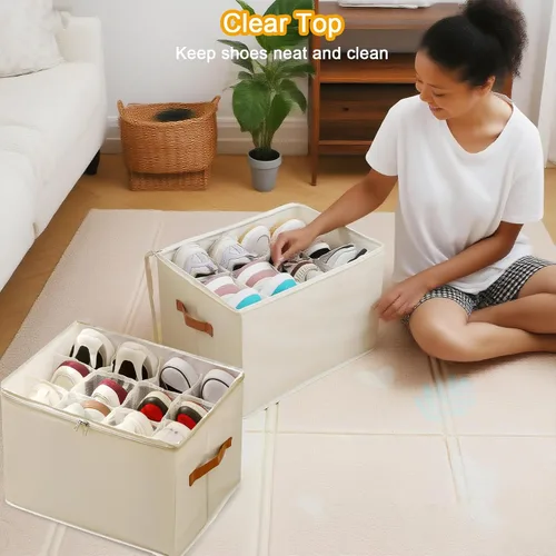 Vista 7 de Organizador de zapatos para armario, 2 unidades, organizador plegable de almacenamiento de zapatos con cubierta transparente, se adapta a hasta 12
