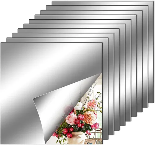 Vista 14 de Fantasyon 10 hojas de espejo flexibles, autoadhesivas, azulejos decorativos de plástico sin vidrio, calcomanías de espejo para escuela, educación