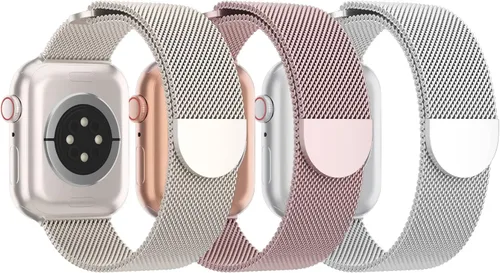 Vista 17 de Paquete de 3 correas de malla metálica compatibles con Apple Watch de 1.496 in 1.575 in 1.614 in 1.654 in 1.732 in 1.772 in 1.811 in 1.929 in