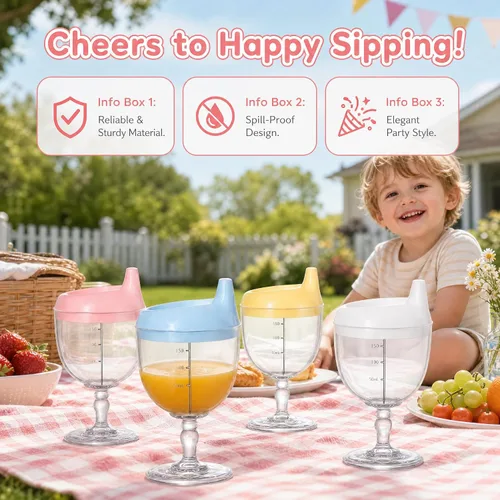 Vista 8 de Goaste Paquete de 4 vasos para beber vino para bebé, copas de plástico estilo copa con tapas, tazas de bebidas para niños de 6.7 onzas para jugo