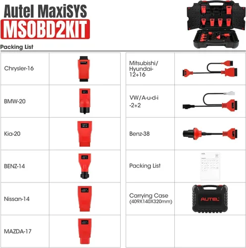 Vista 4 de Autel MaxiSys MSOBD2KIT Kit de adaptador no OBDII, 9 conectores de diagnóstico OBD con funda de transporte moldeada por soplado resistente