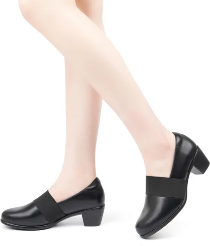 Vista 6 de VJH confort Zapatos de tacón para mujer, cómodos tacones gruesos elásticos de bloque bajo