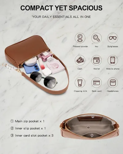 Vista 6 de Travistar Bolso de hombro para mujer pequeño – Bolso cruzado de cuero vegano, bolsos Hobo lindos bolsos de mano con 3 correas