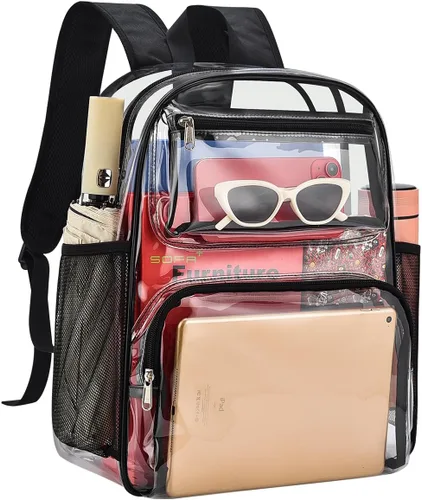 Vista 9 de MAY TREE Mochila Transparente Aprobada para Estadios para Mujeres y Hombres, Bolsa Transparente para Eventos, Negro, Grande