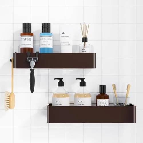 Vista 14 de Kitsure Organizador de ducha – Paquete de 2 organizadores de ducha adhesivos, estantes de metal inoxidables, organizadores de baño sin taladrar