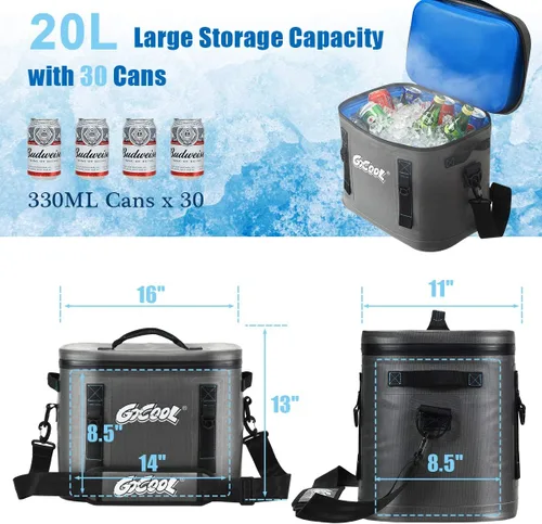 Vista 5 de Goplus Bolsa térmica portátil para 30 latas, enfriador de camping suave aislado, bolsa enfriadora de hielo a prueba de fugas para viajes al aire