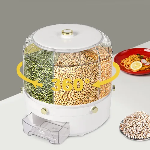 Vista 3 de Dispensador de almacenamiento de granos, dispensador de alimentos secos giratorio de 360°, dispensador de almacenamiento de cereales, contenedor