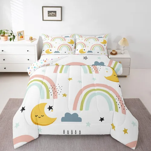 Vista 33 de Erosebridal Juego de edredón arcoíris de 2 piezas, edredón de nube de dibujos animados kawaii iridiscente individual para niños, niñas, mujeres