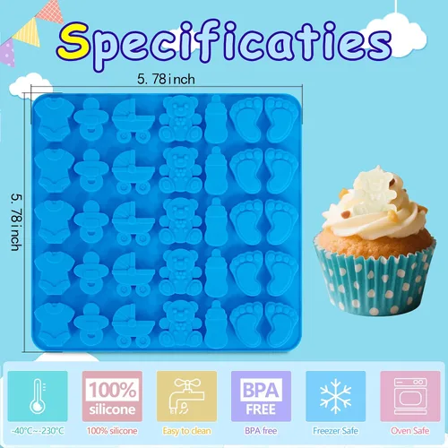Vista 2 de Sidosir 3 moldes de silicona de chocolate para baby shower, antiadherentes para bebé, moldes de huellas para chocolate, chupete de botella