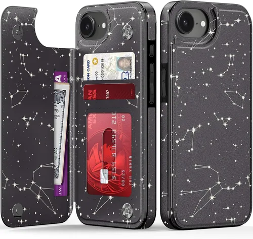 Vista 379 de LETO para iPhone 15 Pro Funda tipo cartera - Tapa tipo folio con patada - Diseños de moda - Tarjetero - Funda protectora para mujeres y niñas - 6.1
