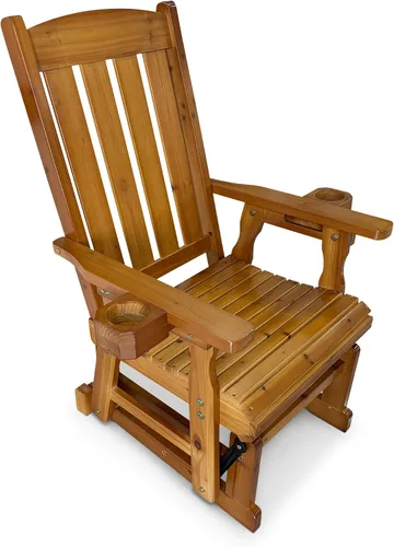 Vista 11 de Fortune Candy Planeador de madera para patio para una persona, con respaldo alto y asiento contorneado profundo, madera de abeto maciza, resistente