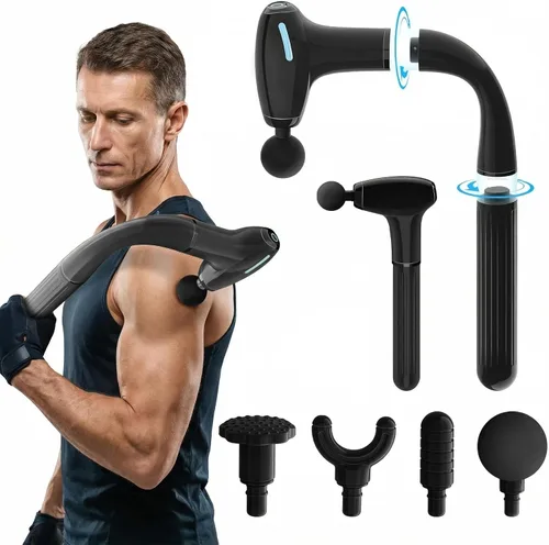 Vista 8 de Pistola de masaje de tejido profundo con mango de extensión, percusión profesional, masajeador de espalda 2 en 1 desmontable para aliviar el dolor