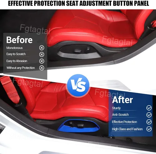 Vista 2 de Panel de botón de ajuste de asiento para Chevrolet Corvette C8 Stingray 2020-2024, marco de decoración de paneles de ajuste de asiento de automóvil