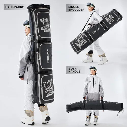 Vista 3 de XCMAN Bolsa de snowboard con ruedas de 63 a 75 pulgadas de longitud ajustable para botas de snowboard de viaje aéreo