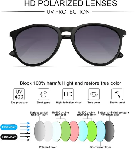 Vista 3 de WOWSUN Gafas de sol polarizadas para mujer lentes de espejo redondas retro vintage