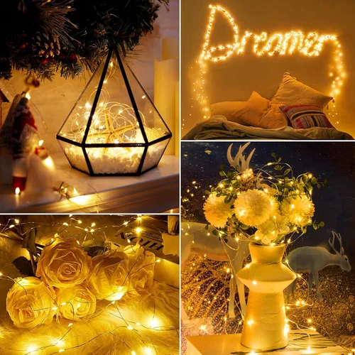 Vista 7 de Minetom - Paquete de 12 luces LED con pilas para decoración navideña Blanco cálido