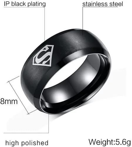 Vista 2 de Dilanco alianza de bodas de 8 mm, negro con borde biselado de tungsteno, Carbide, para hombres, cómodo ajuste con "Superman".