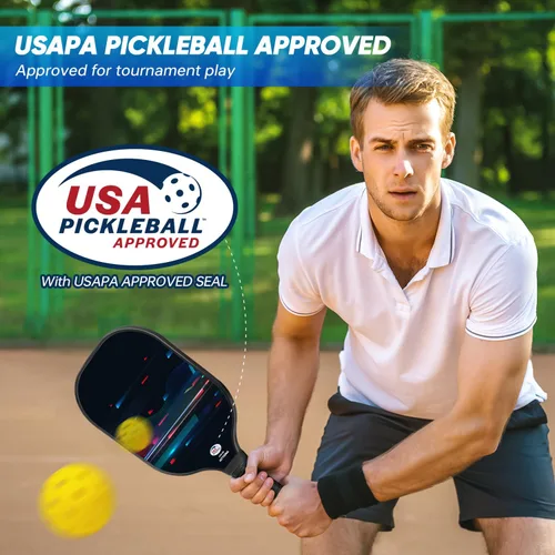 Vista 2 de HITTIONA Paletas de pickleball - Juego de 2 palas de pickleball de fibra de vidrio, raquetas de pickleball aprobadas por USAPA, paquete de 2 con 4