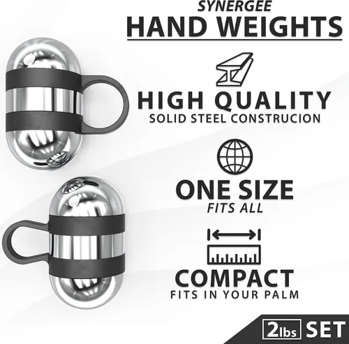 Vista 2 de Synergee Pesas de mano cardio. Juego de mancuernas de acero con lazo de silicona antideslizante para el dedo, para entrenamiento, fitness
