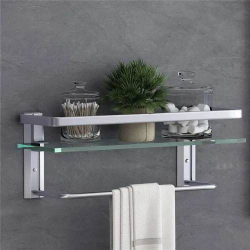 Vista 10 de VOLPONE Estante de pared de baño de 15.7 pulgadas, estantes de vidrio para baño montaje en pared, estante de vidrio a prueba de óxido, organizador