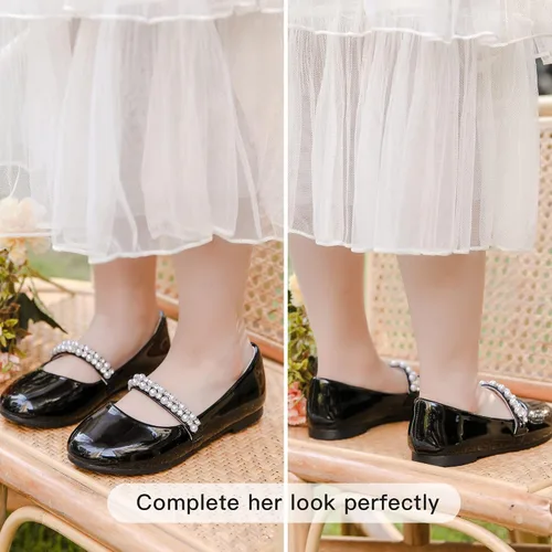 Vista 2 de Zapatos de vestir para niñas pequeñas, zapatos de flores, zapatos de princesa, boda, fiesta, zapatos planos para niñas pequeñas y grandes