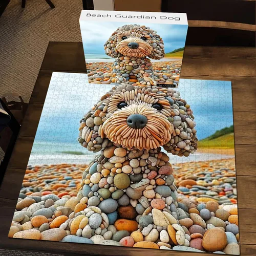 Vista 6 de PICKFORU Divertidos rompecabezas de perro de 1000 piezas para adultos, rompecabezas de perro guardián de playa de verano, interesante tema